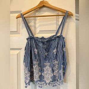 Anthropologie Blue and White Embroidered Camisole